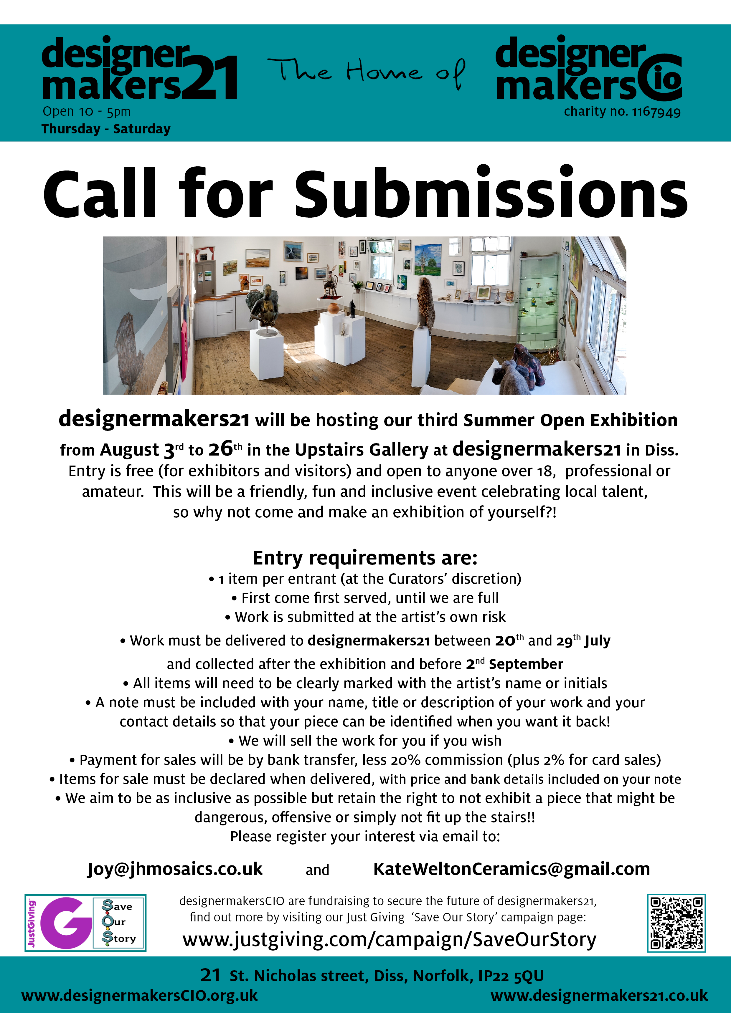 call for submissions poster for designermakers21 summer exhibition 3rd - 26th August 2023